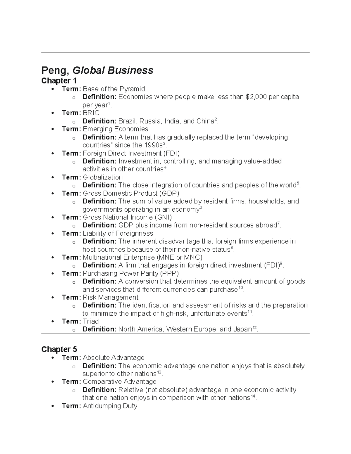 C211 Global Business Terms and Definitions: Chapters 1-11 - Studocu