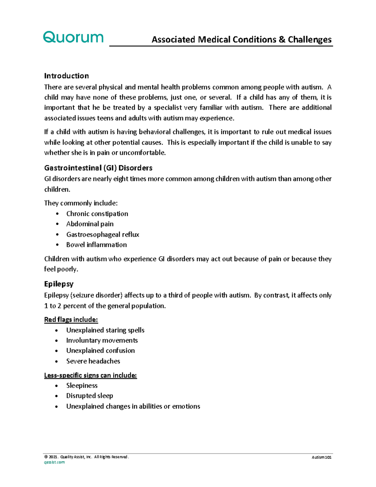 2. Associated Medical Conditions & Challenges for Autism 101 - Studocu
