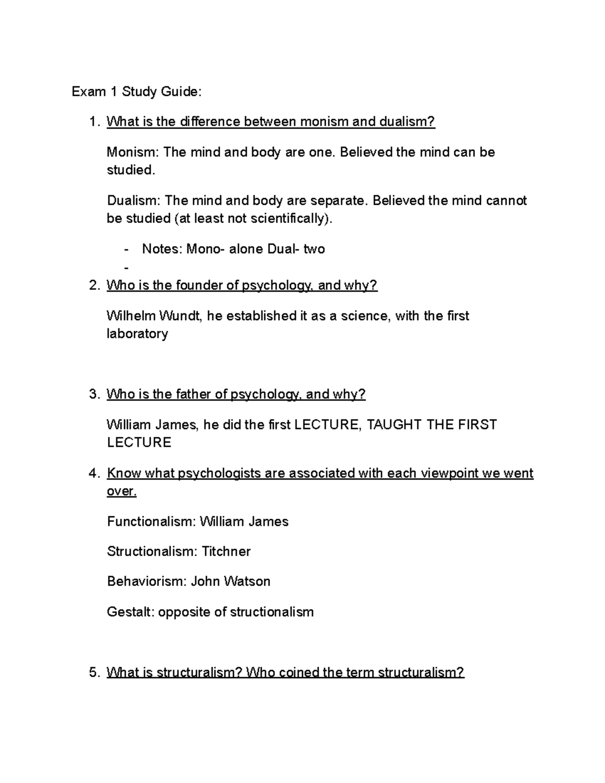 Psychology 101 Exam 1 Study Guide: Key Concepts & Theories - Studocu