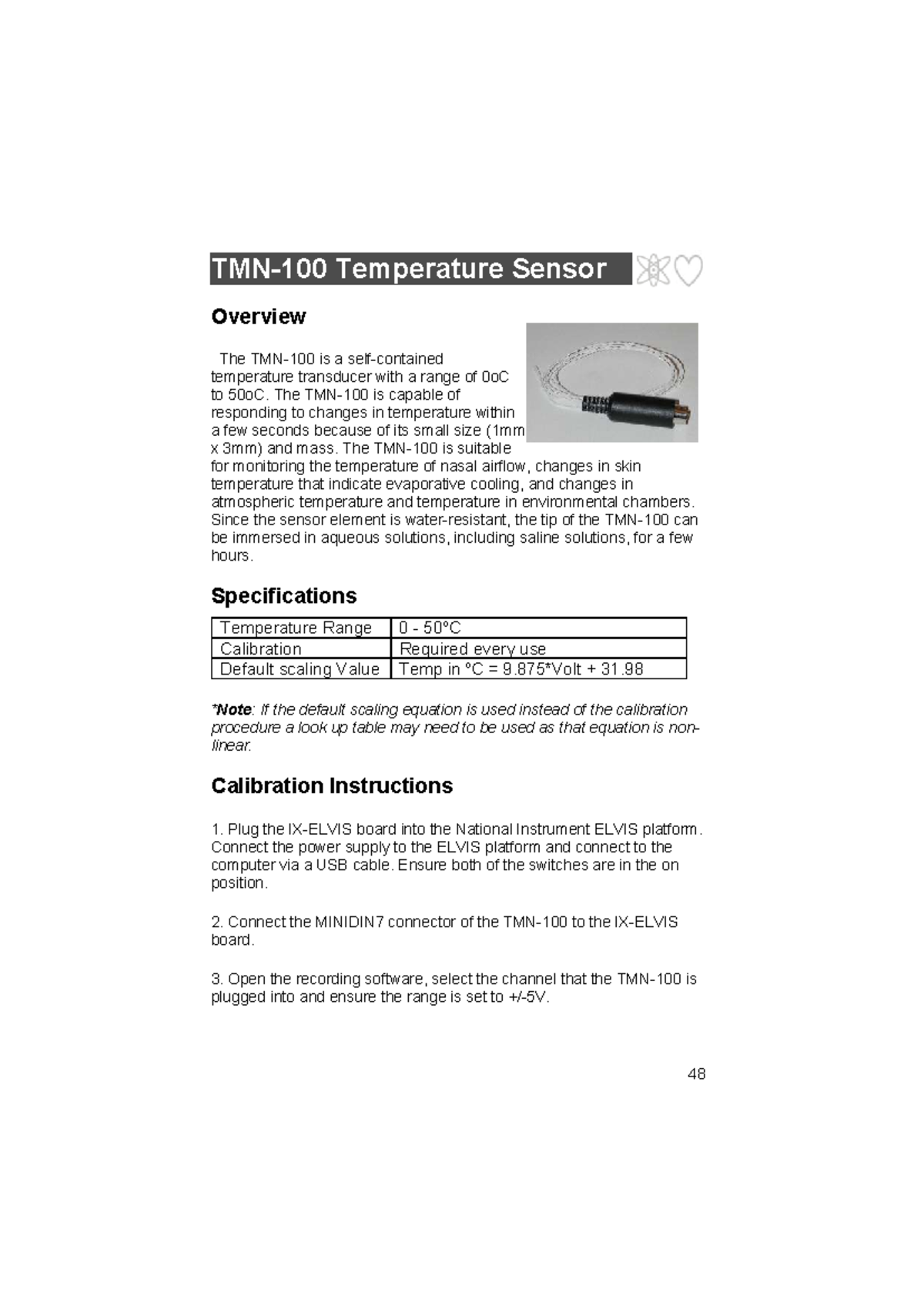 TMN-100 Temperature Sensor Manual: Overview & Calibration Guide - Studocu