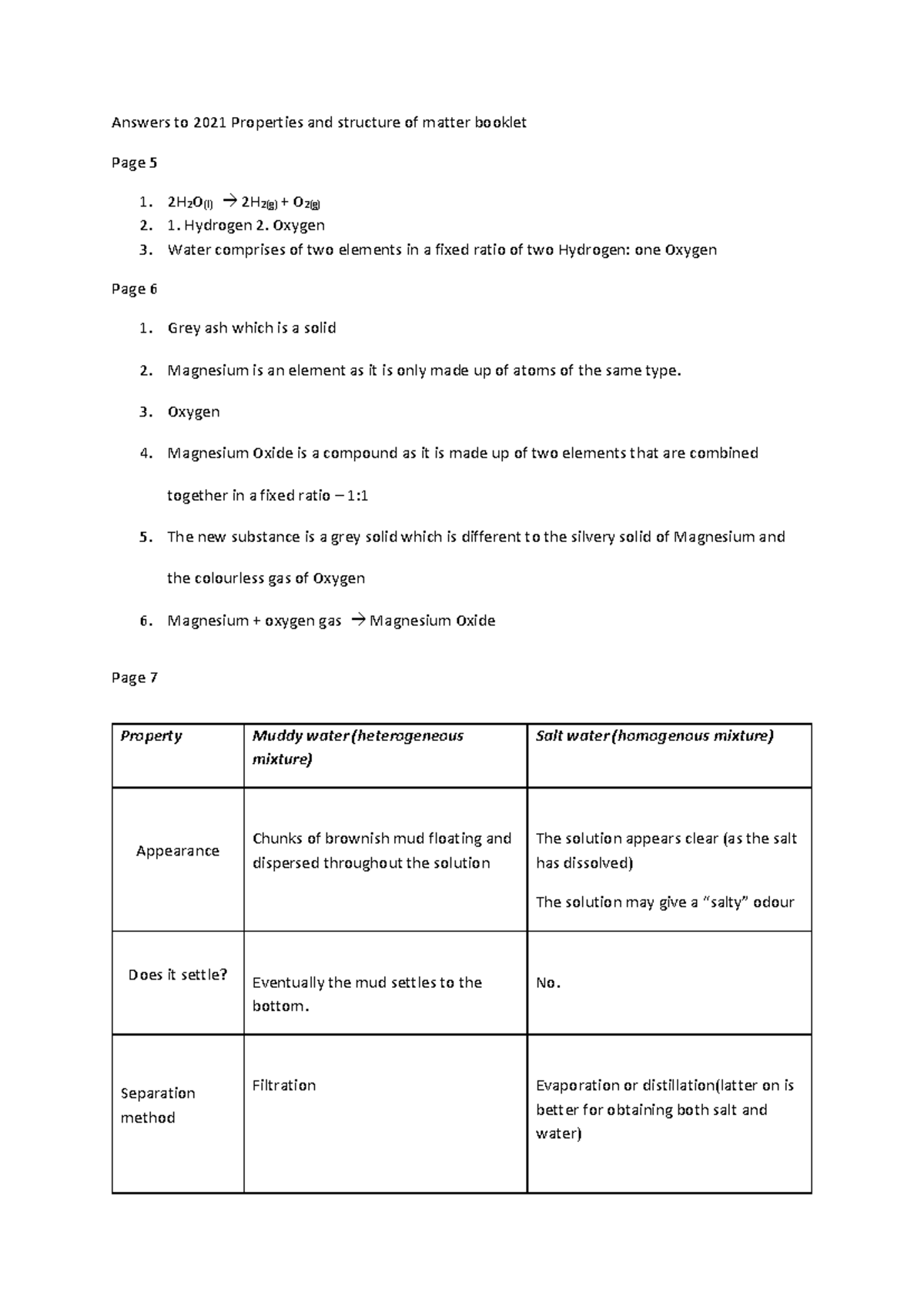 2021 Properties and Structure of Matter: Answer Key and Explanations ...