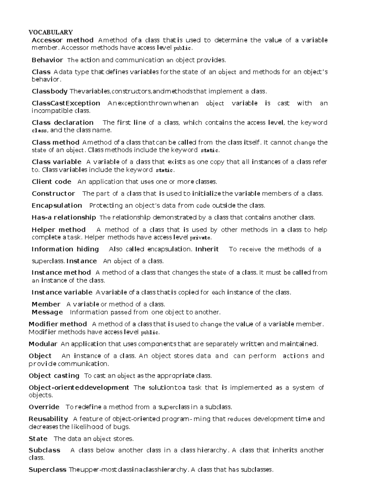 ICS4U Object and Classes Review Questions and Answers - Studocu
