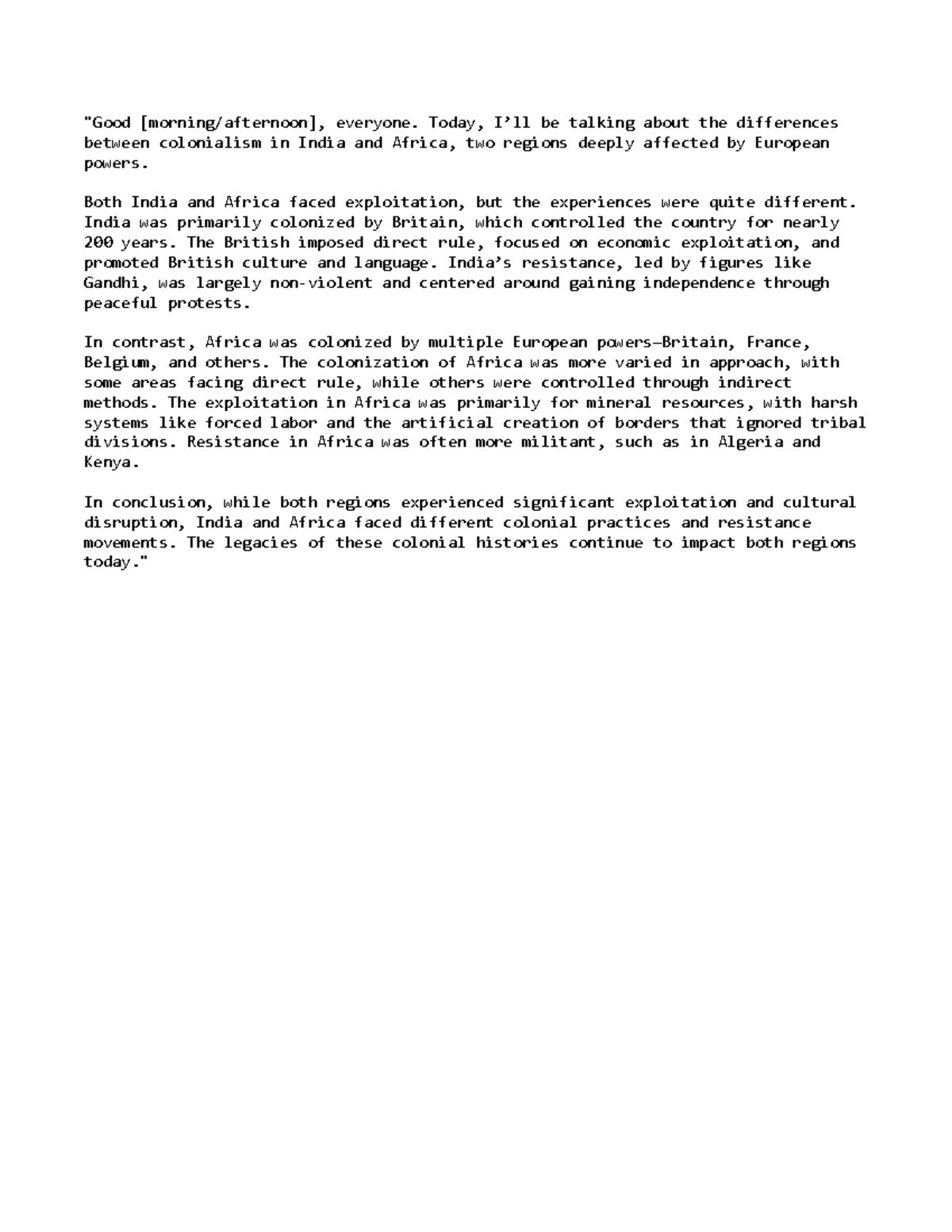 Speech - Colonialism - 