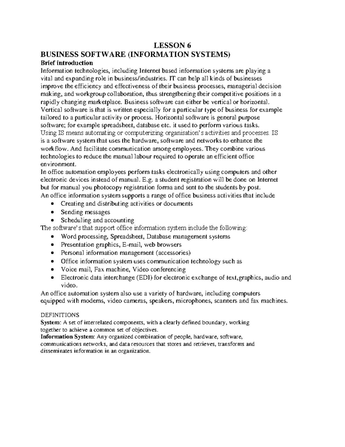 Lesson 6: Business Software in Information Systems (IS) - Studocu