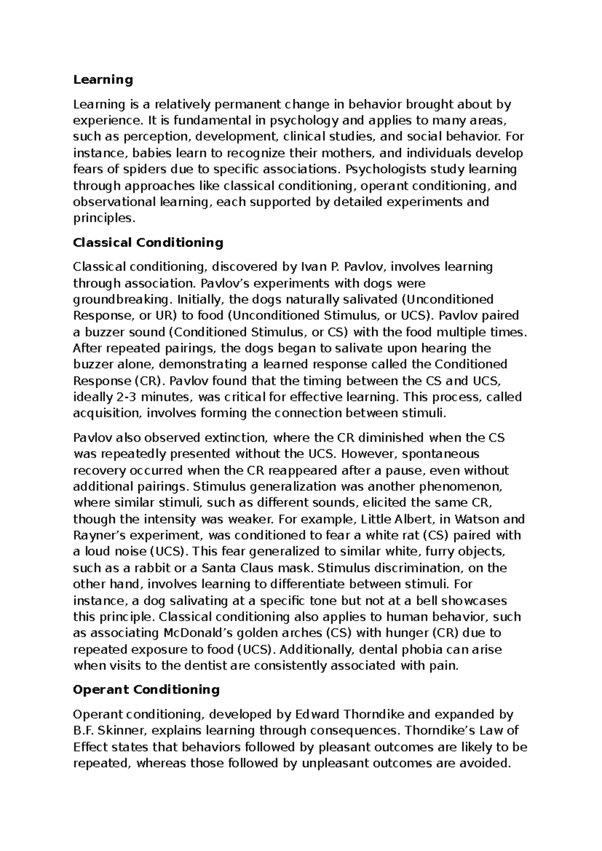 Psychology Assignment 3: Exploring Learning Theories and Conditioning ...