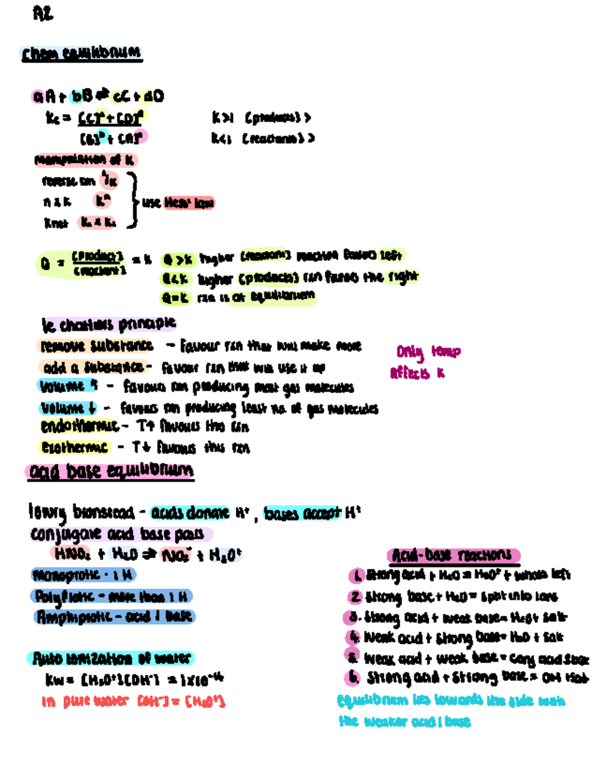 A1 Chemistry Equilibrium Summary: Key Concepts and Reactions - Studocu