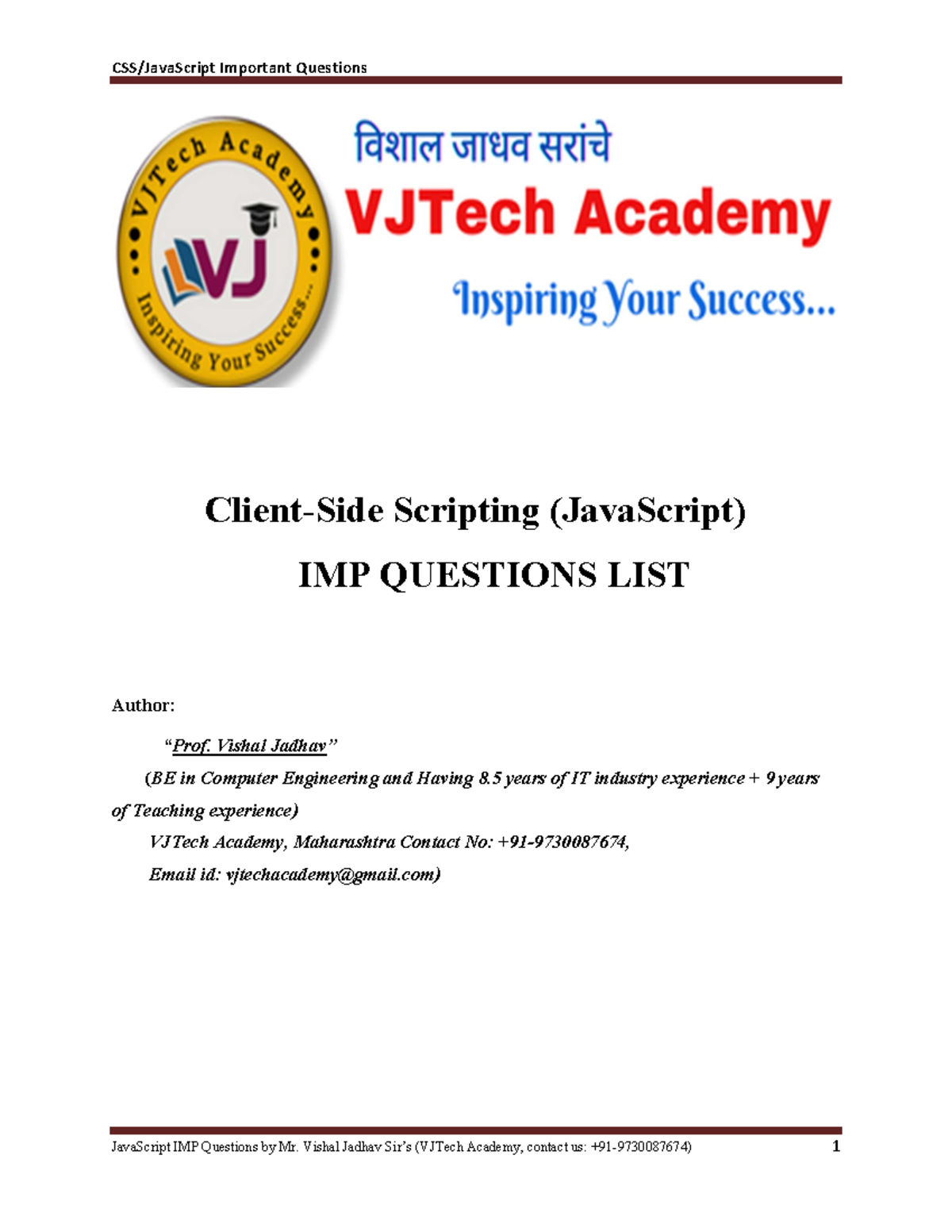 Java Script IMP Questions by Vishal Sir - Client-Side Scripting ...
