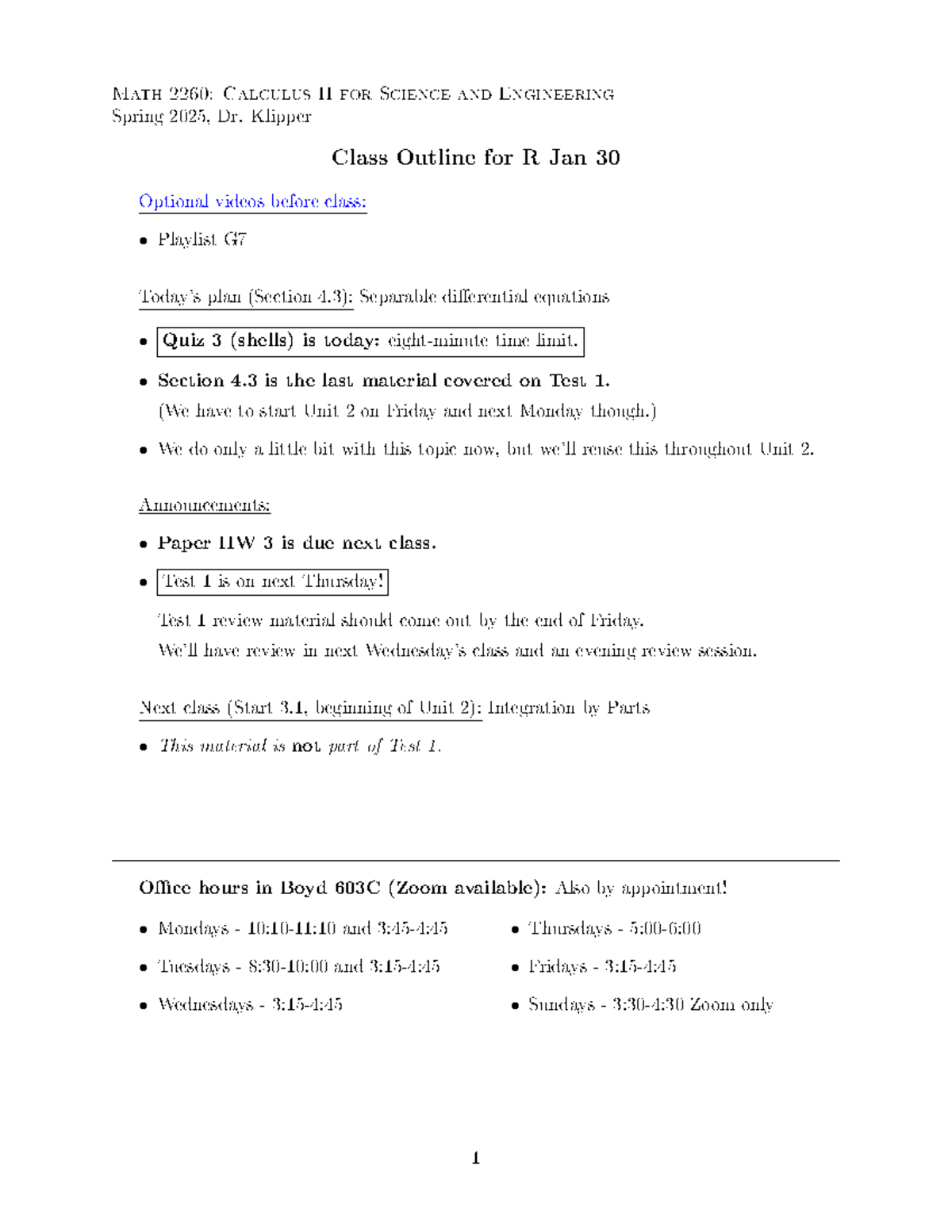 Math 2260: Calculus II - Separable Equations Class Notes (Spring 2025 ...