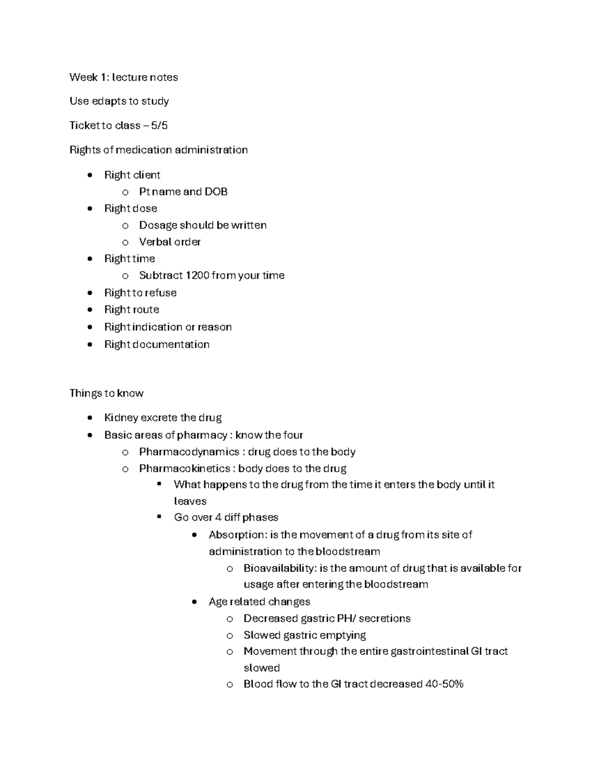 Pharm 101: Week 1 Lecture Notes on Medication Administration & Drug ...