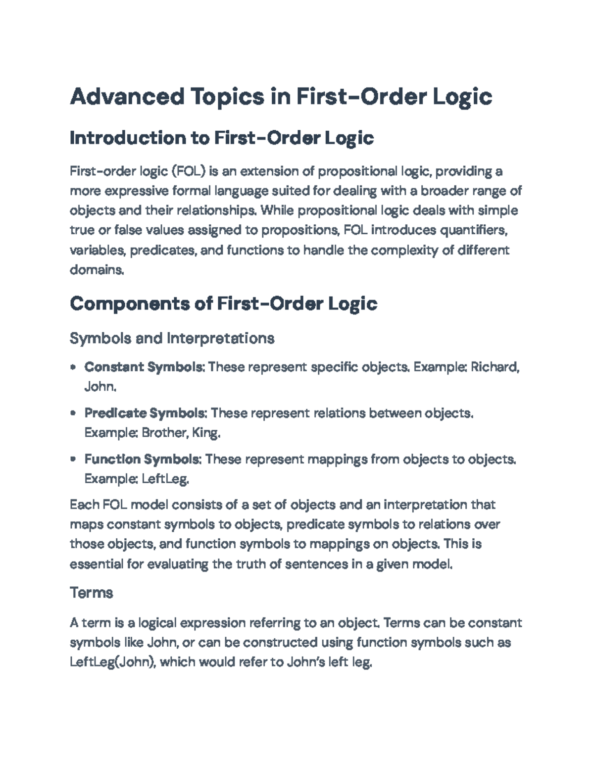 Advanced Topics in First-Order Logic: Concepts and Applications ...