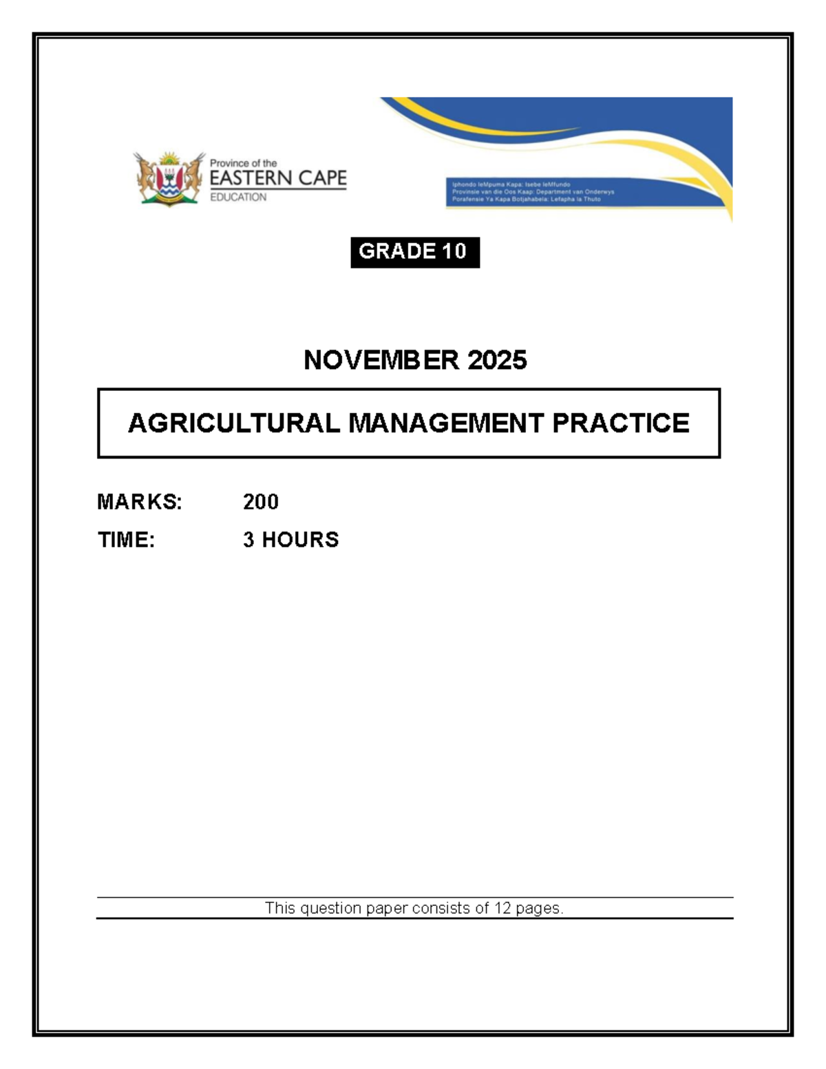 AMP Grade 10 November 2025 Final Exam Paper - Studocu
