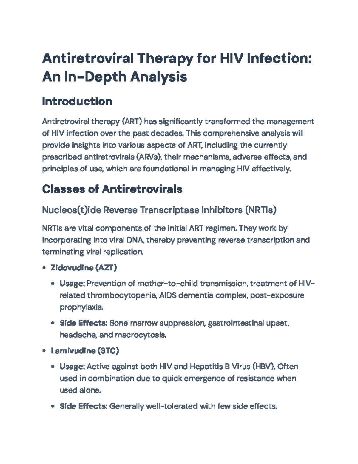 Antiretroviral Therapy (ART) Overview: Principles and Drug Classes ...
