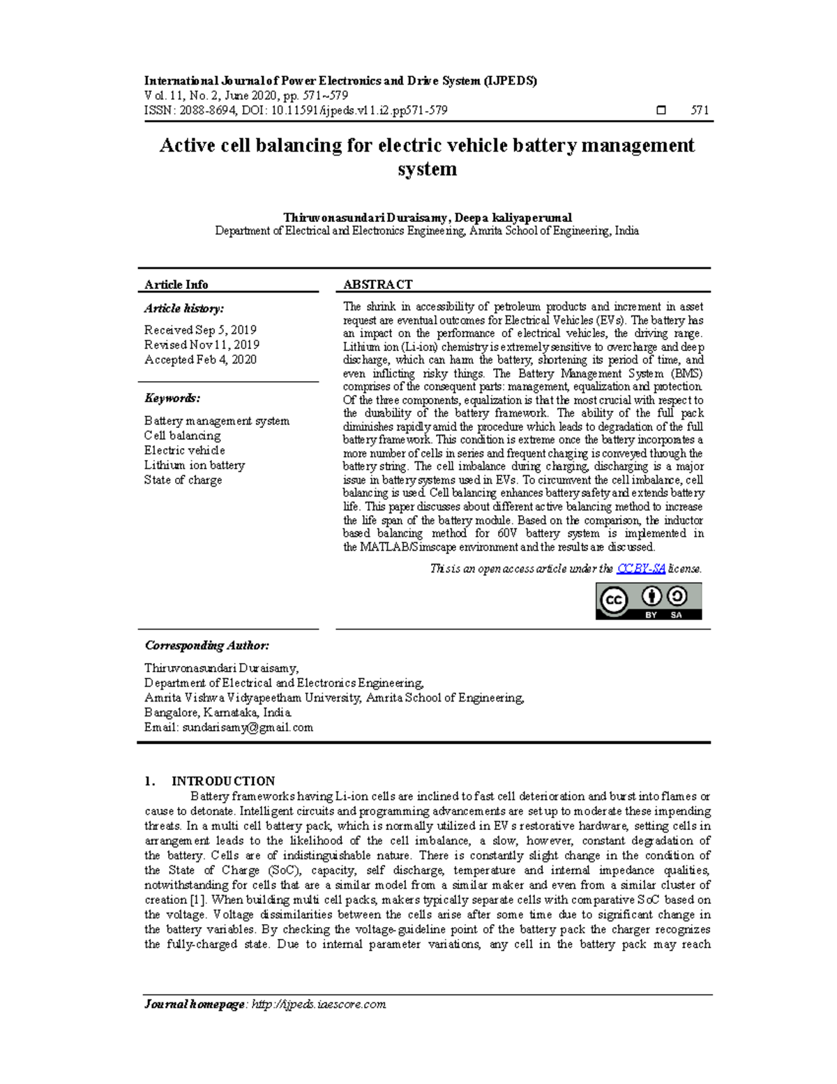 Active cell balancing for electric vehicle battery - International ...