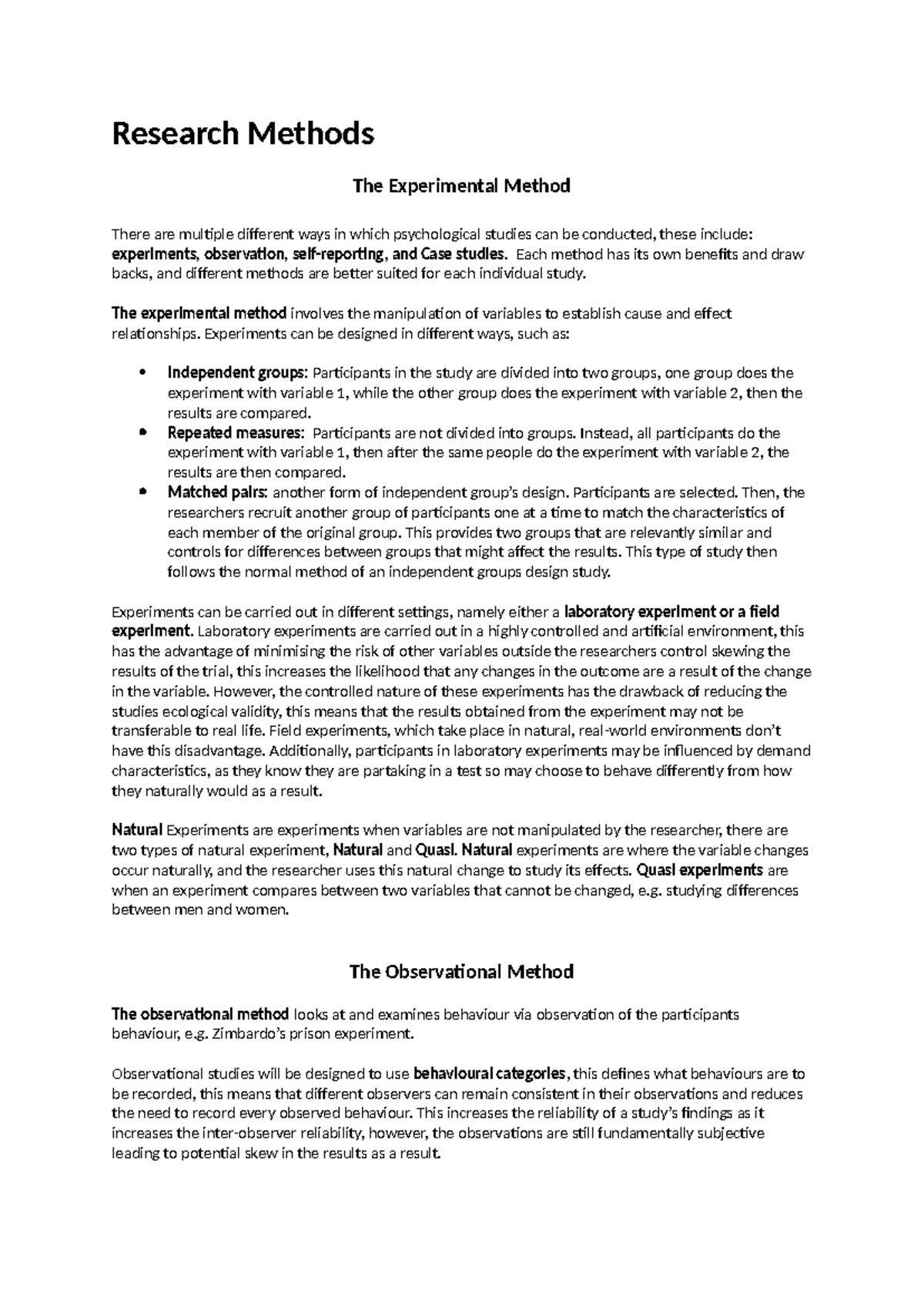 2.3-2.7 Research Methods - Research Methods The Experimental Method ...