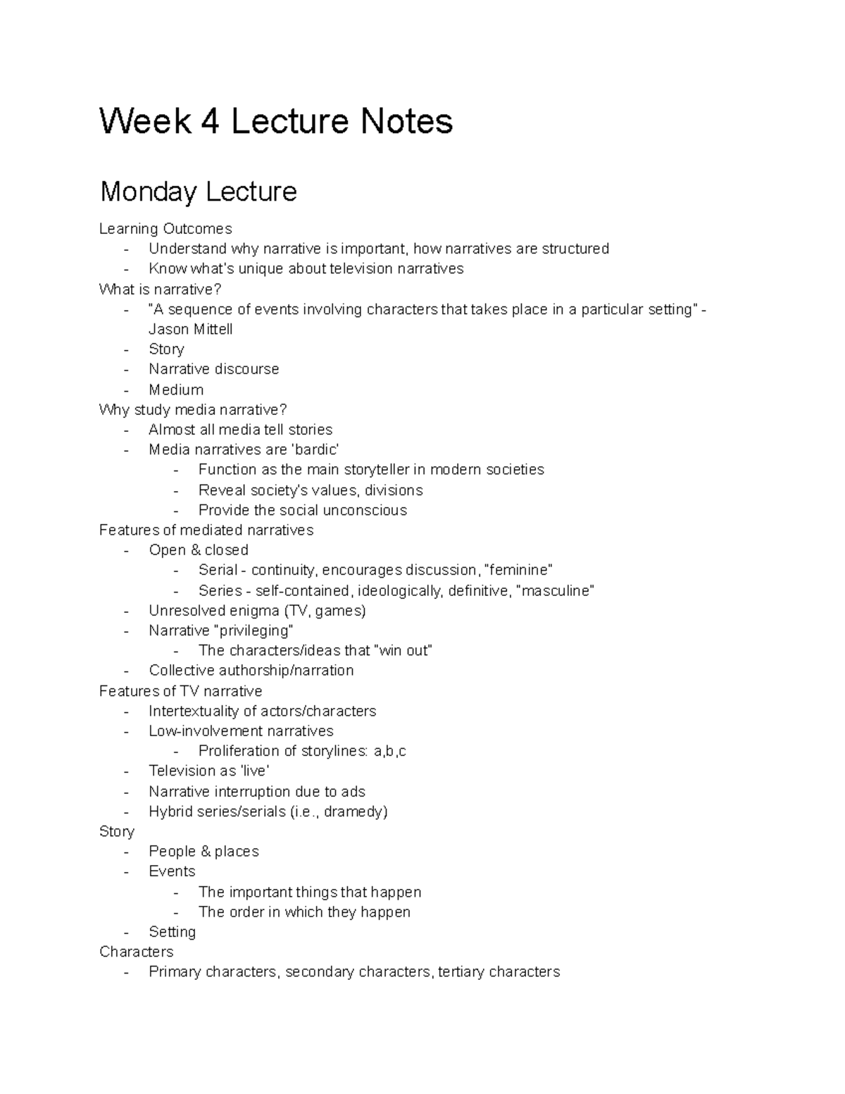 COMM HA Notes week 4 - Week 4 Lecture Notes Monday Lecture Learning ...