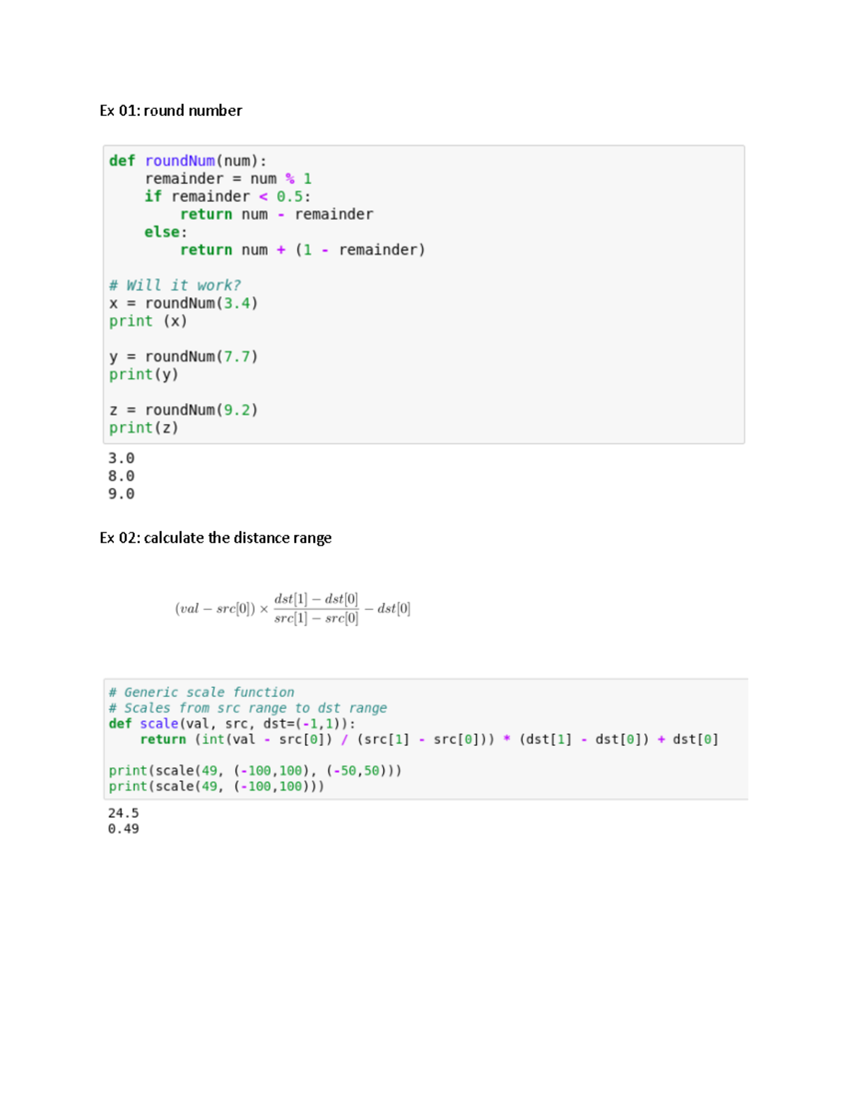 Python Exercises 02 - programming - Ex 01: round number Ex 02 ...