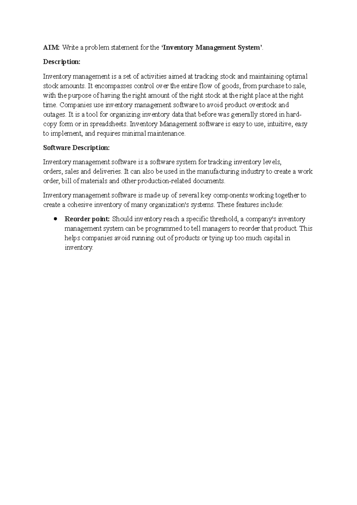 IMS SE - Problem Statement for Inventory Management System - Studocu
