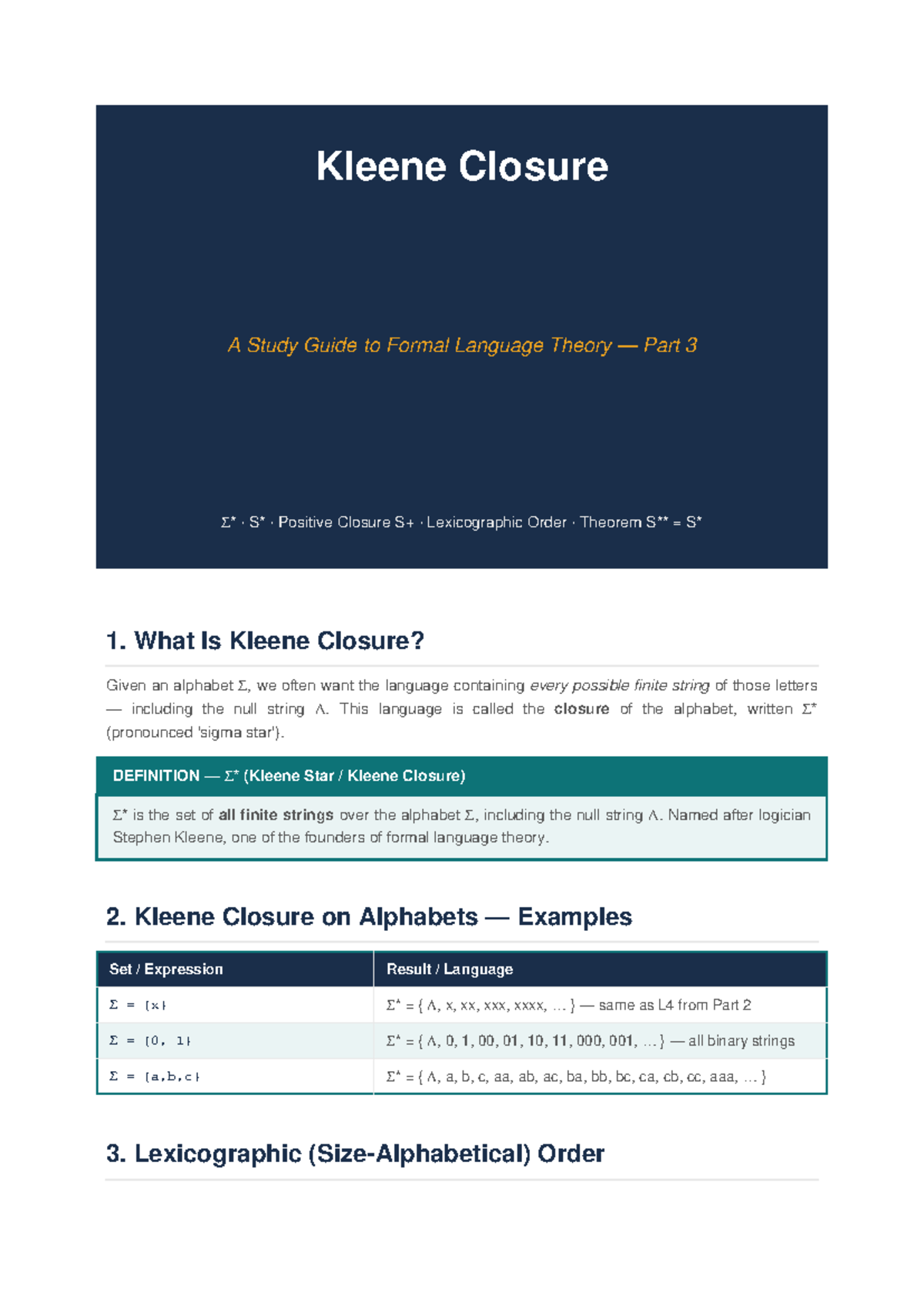 Kleene Closure Study Guide: Formal Language Theory Part 3 - Studocu