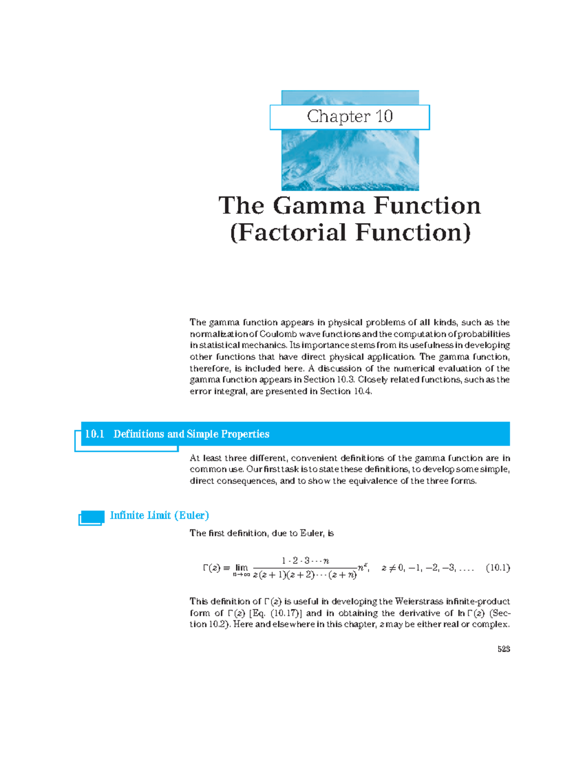 Gamma Function: Chapter 10 Analysis and Applications - Studocu
