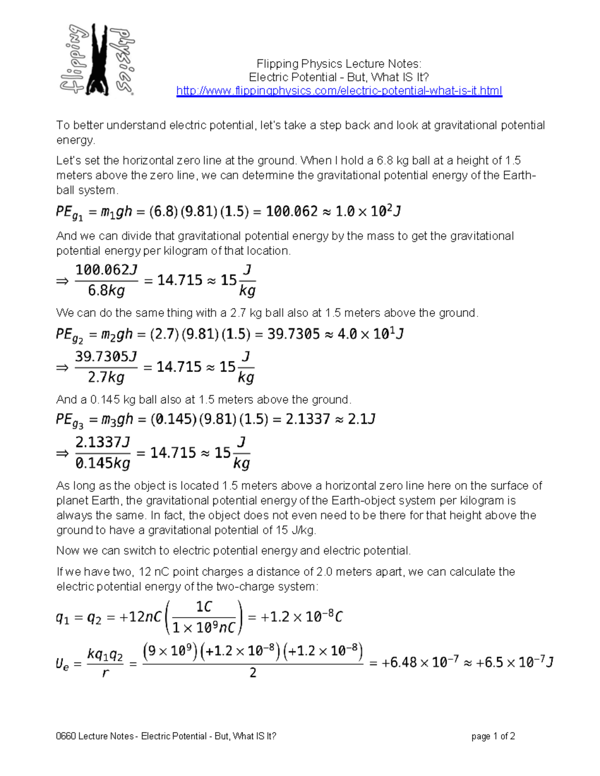 Flipping Physics Lecture Notes: Understanding Electric Potential - Studocu