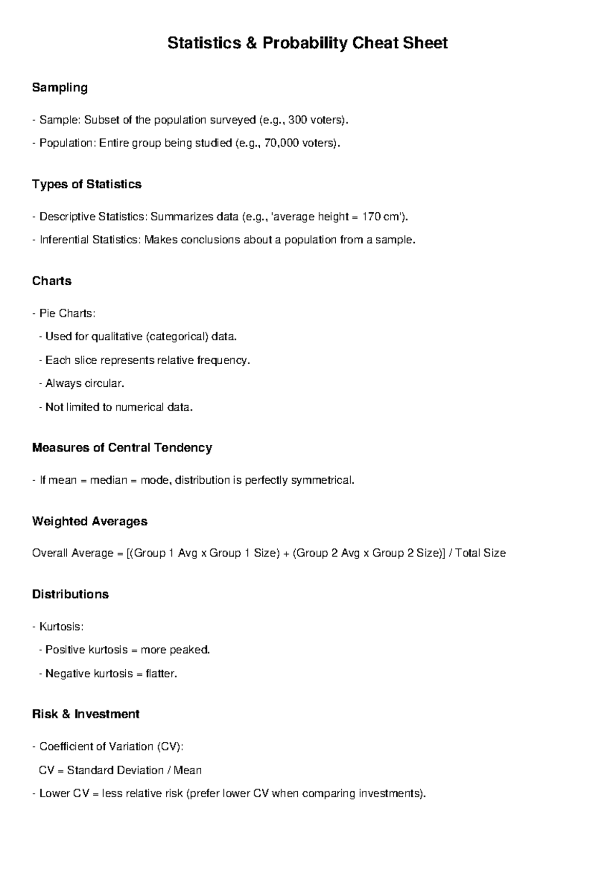 Statistics 101: Final Exam Cheat Sheet on Probability & Sampling - Studocu