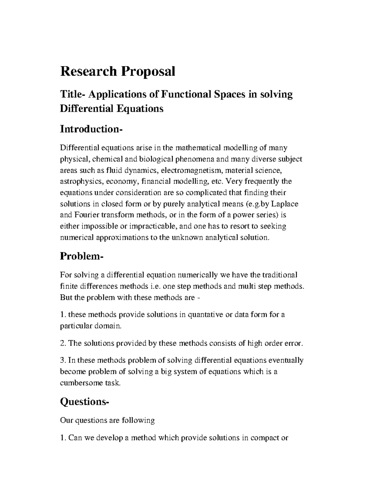 Research Proposal: Applications of Functional Spaces in DEs - Studocu