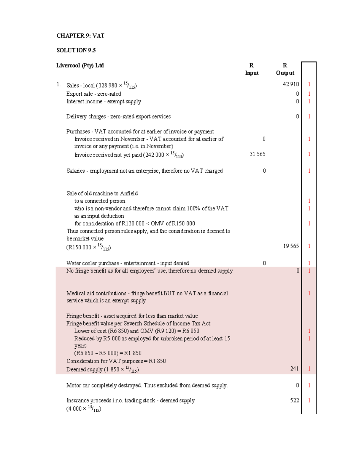 CHAPTER 9: VAT SOLUTION 9.5 - Livercool (Pty) Ltd Analysis - Studocu