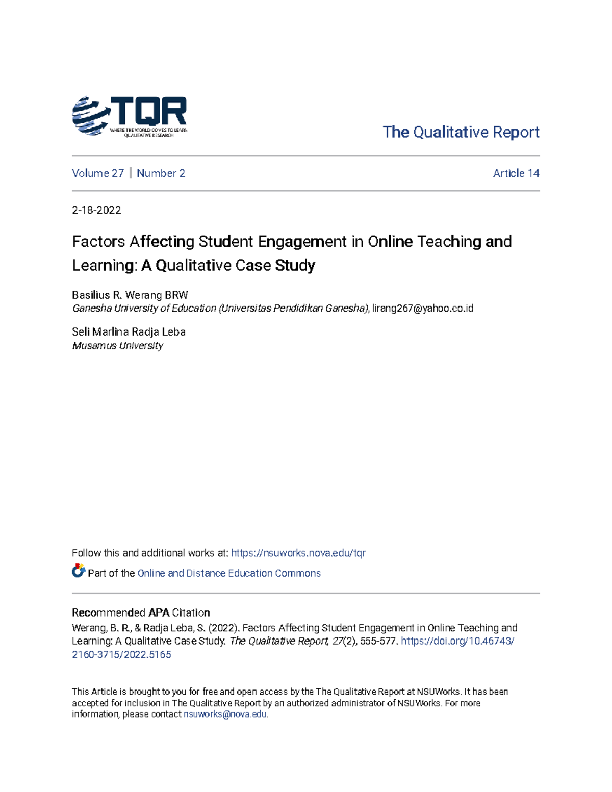 Factors Influencing Student Engagement in Online Learning: A ...