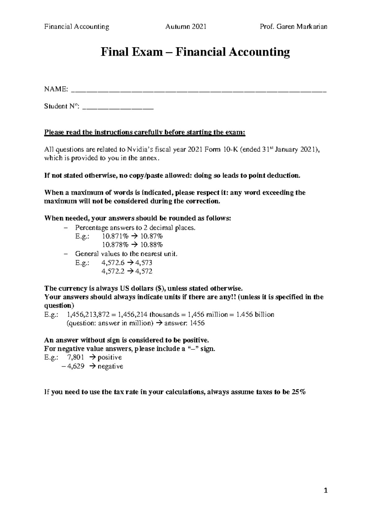 NVIDIA 2021 Final Exam Solutions – Financial Accounting Mock Exam - Studocu