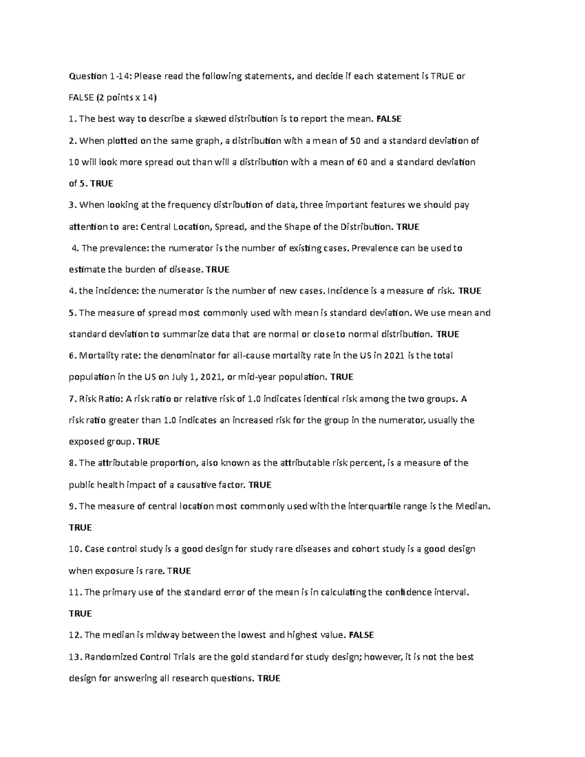 Midterm Exam 1 Answers and Review Material for Stats 101 - Studocu