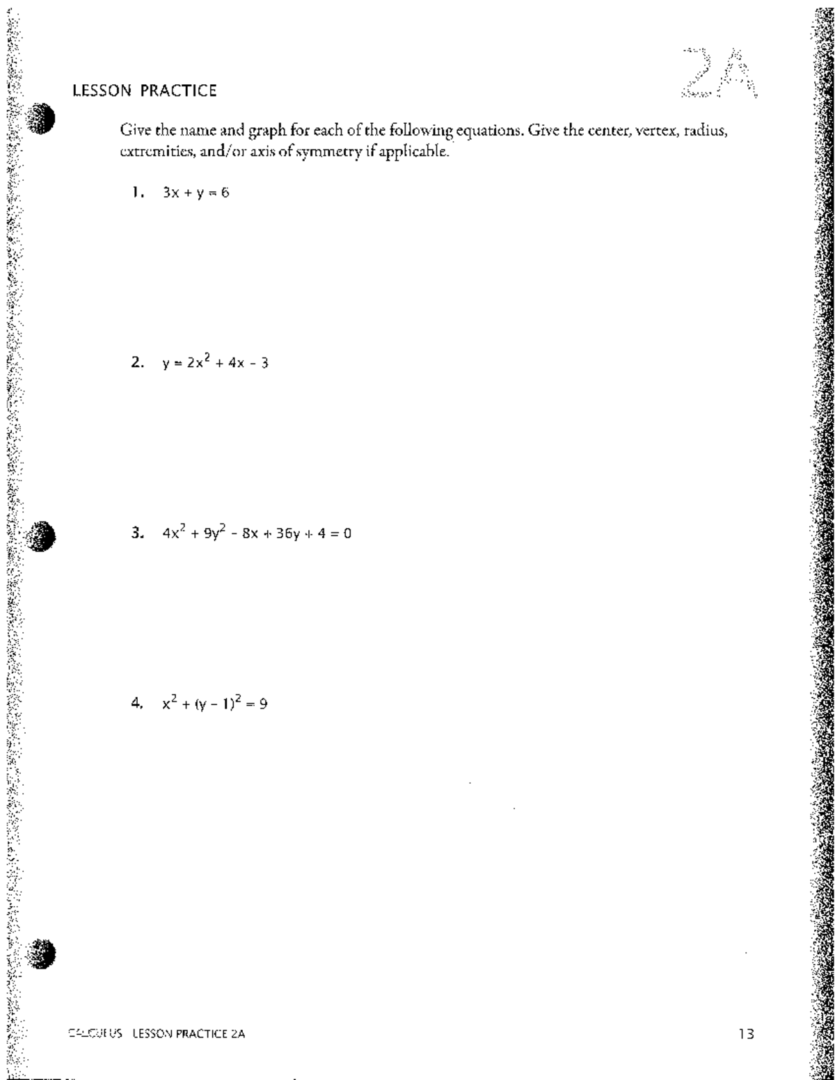 CALCULUS LESSON PRACTICE 2A-D: Graphing Equations and Analysis - Studocu