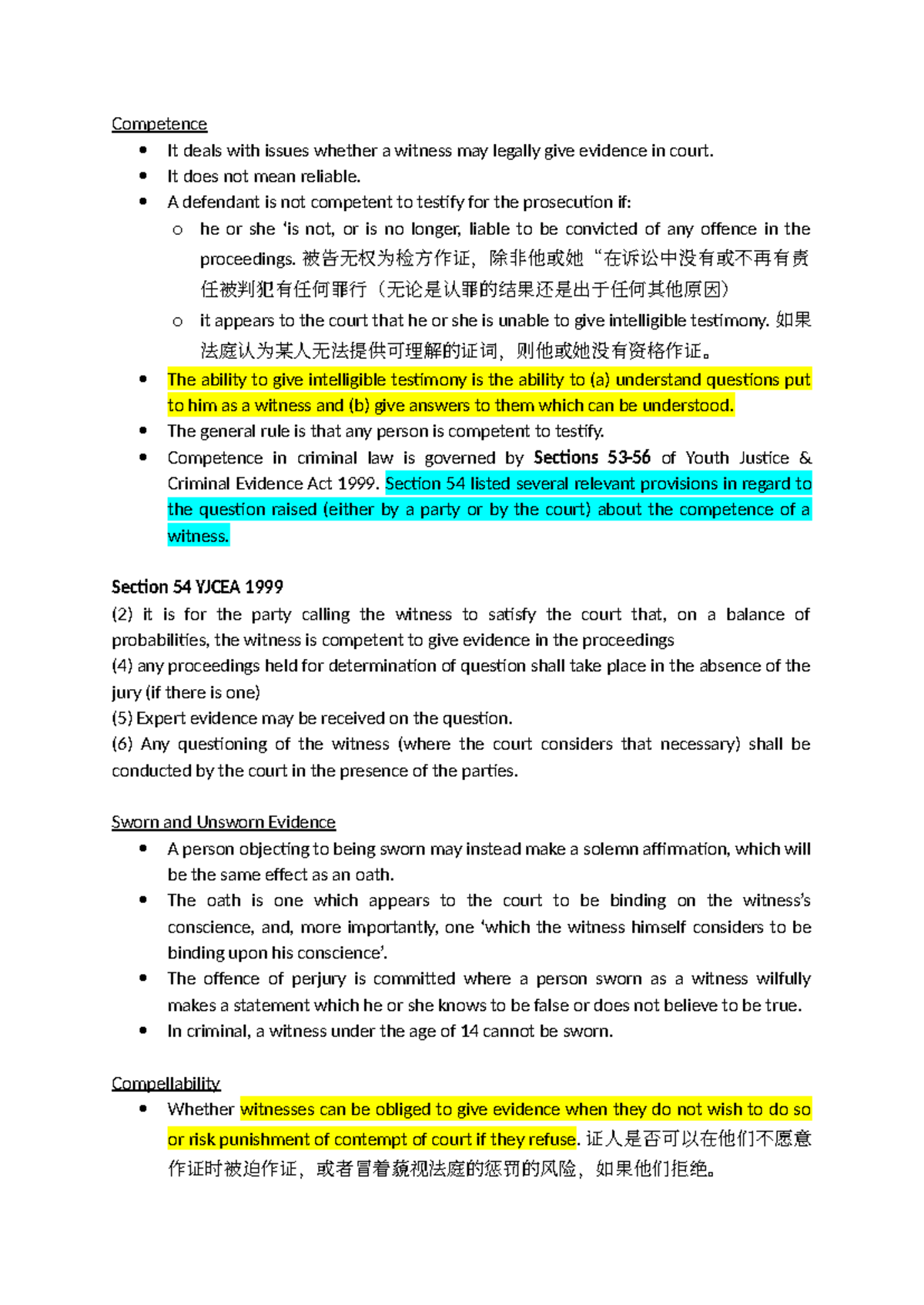 Competence and Compellability of Witnesses in Criminal Law (LAW 101 ...