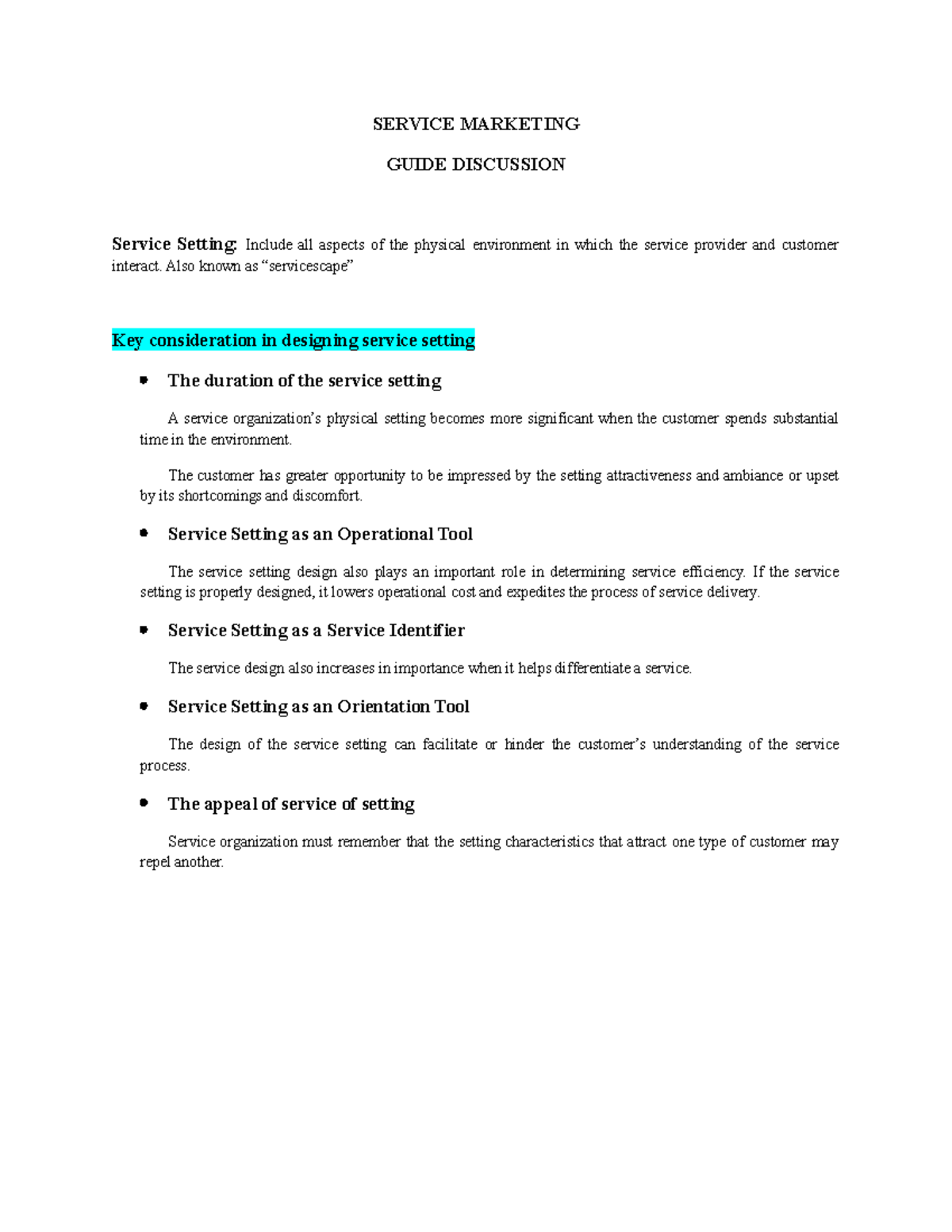 Lesson 3 - Service Marketing: Understanding Service Settings - Studocu