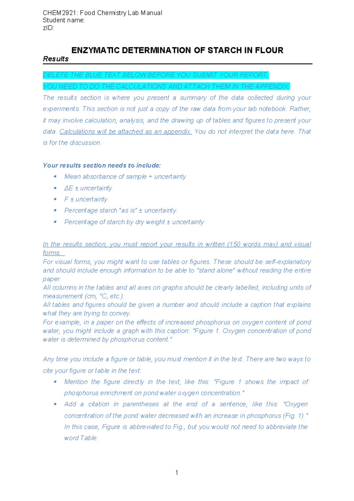 CHEM2921: Enzymatic Determination of Starch in Flour Lab Report - Studocu