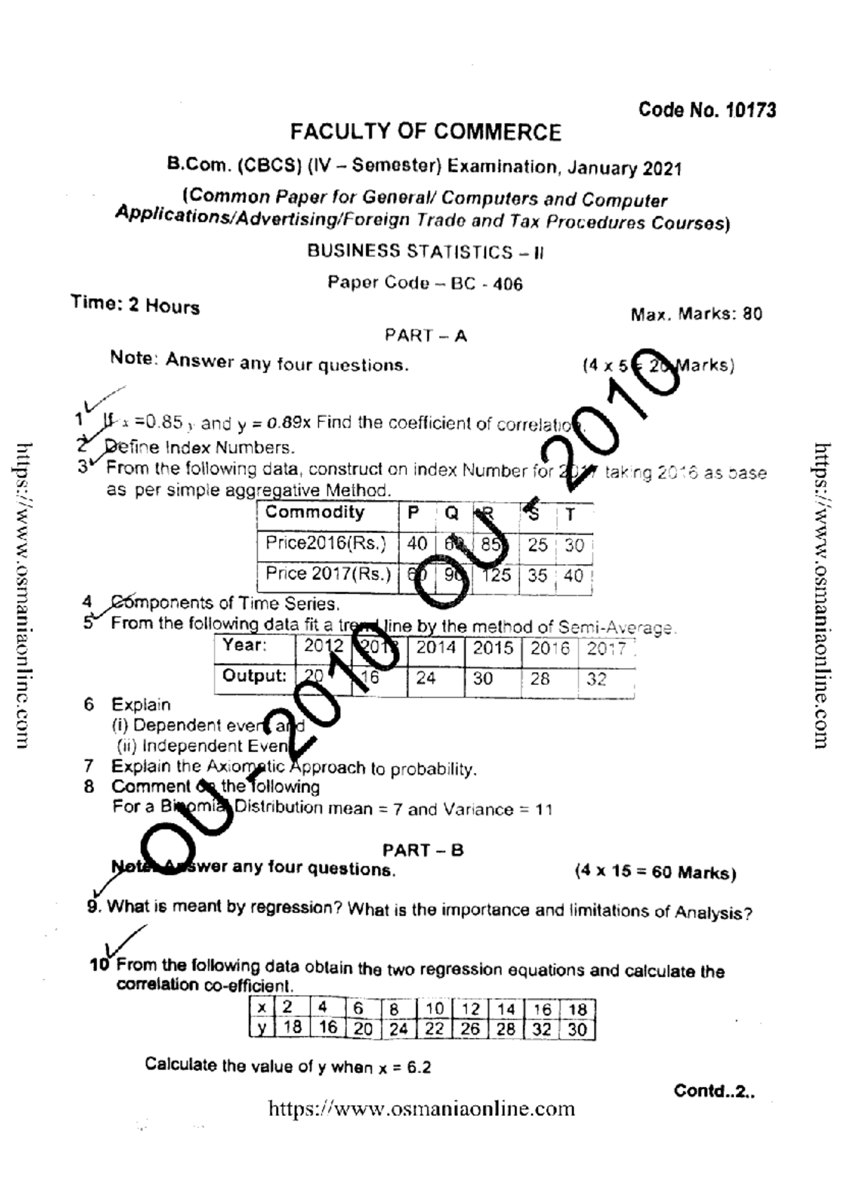 Bcom 4 sem all business statistics 2 10173 jan 2021 - Code No. 10173 ...