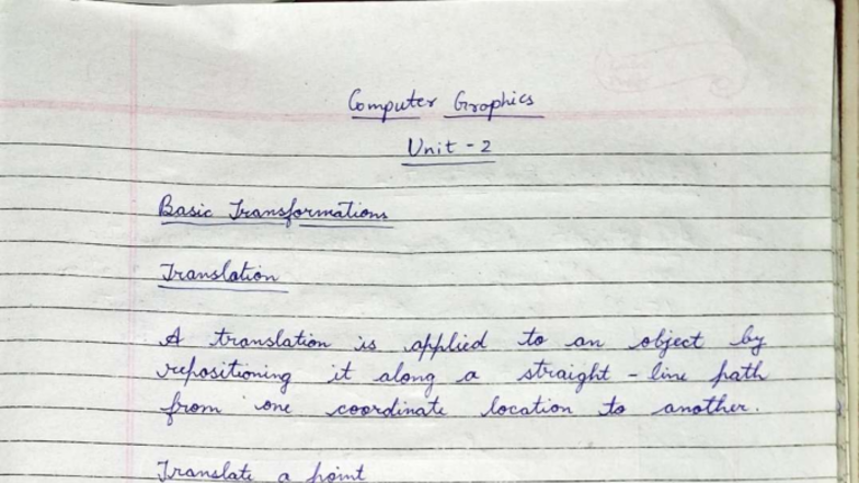 Computer Graphics CG101 Unit 2: Basic Transformations Overview - Studocu