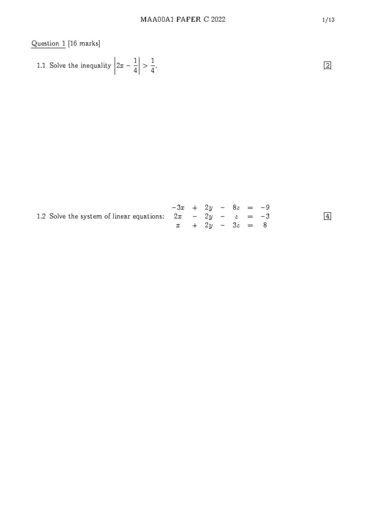 MAA00A1 - Introductory Mathematical Analysis Practice Questions - Studocu