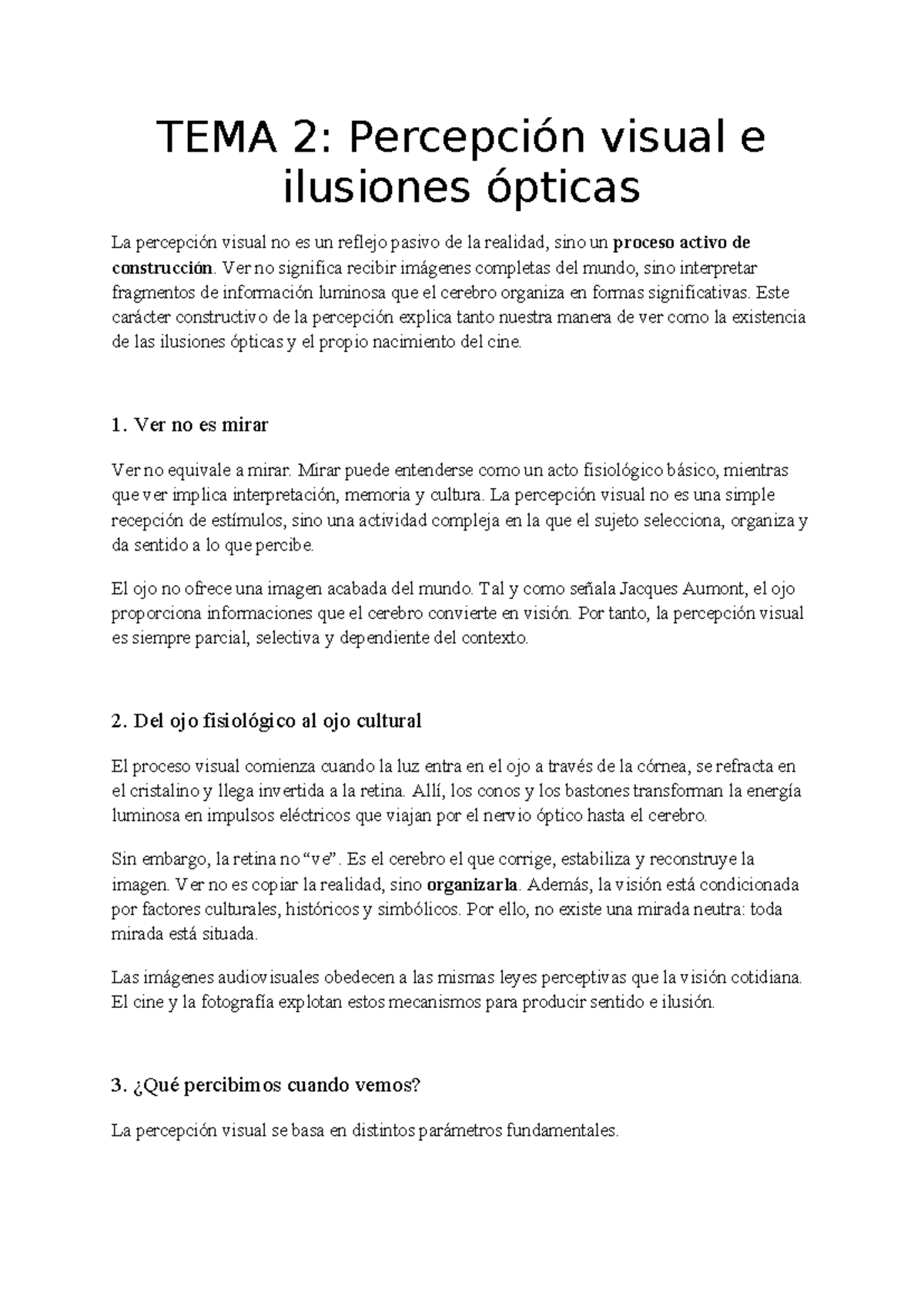 TEMA 2: Percepción Visual e Ilusiones Ópticas - Apuntes - Studocu