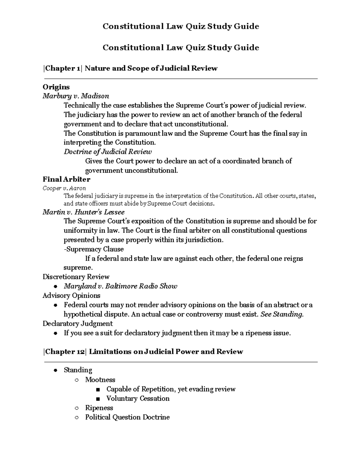 Con Law (LAW101) Final Exam Quiz Study Guide & Key Concepts - Studocu
