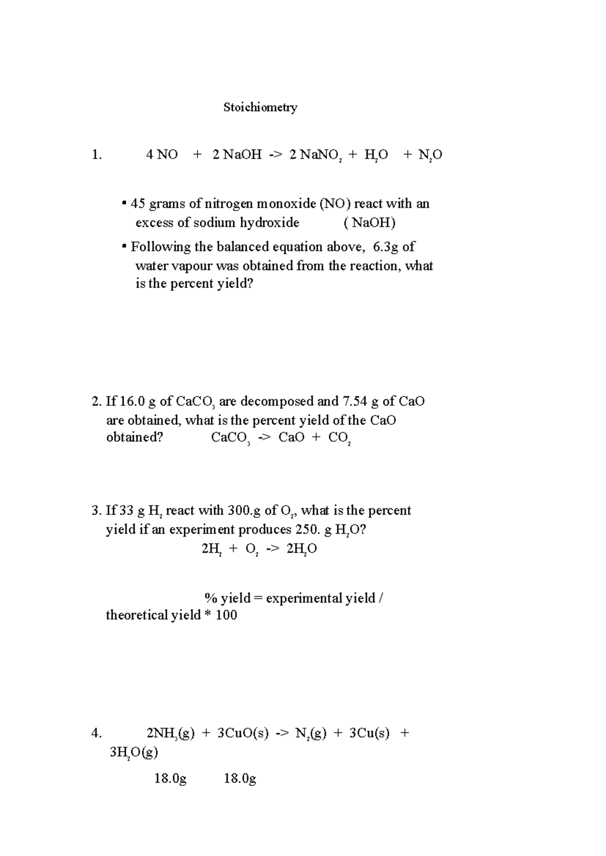 Stoichiometry - Practice Quiz (Chem 101) - Studocu