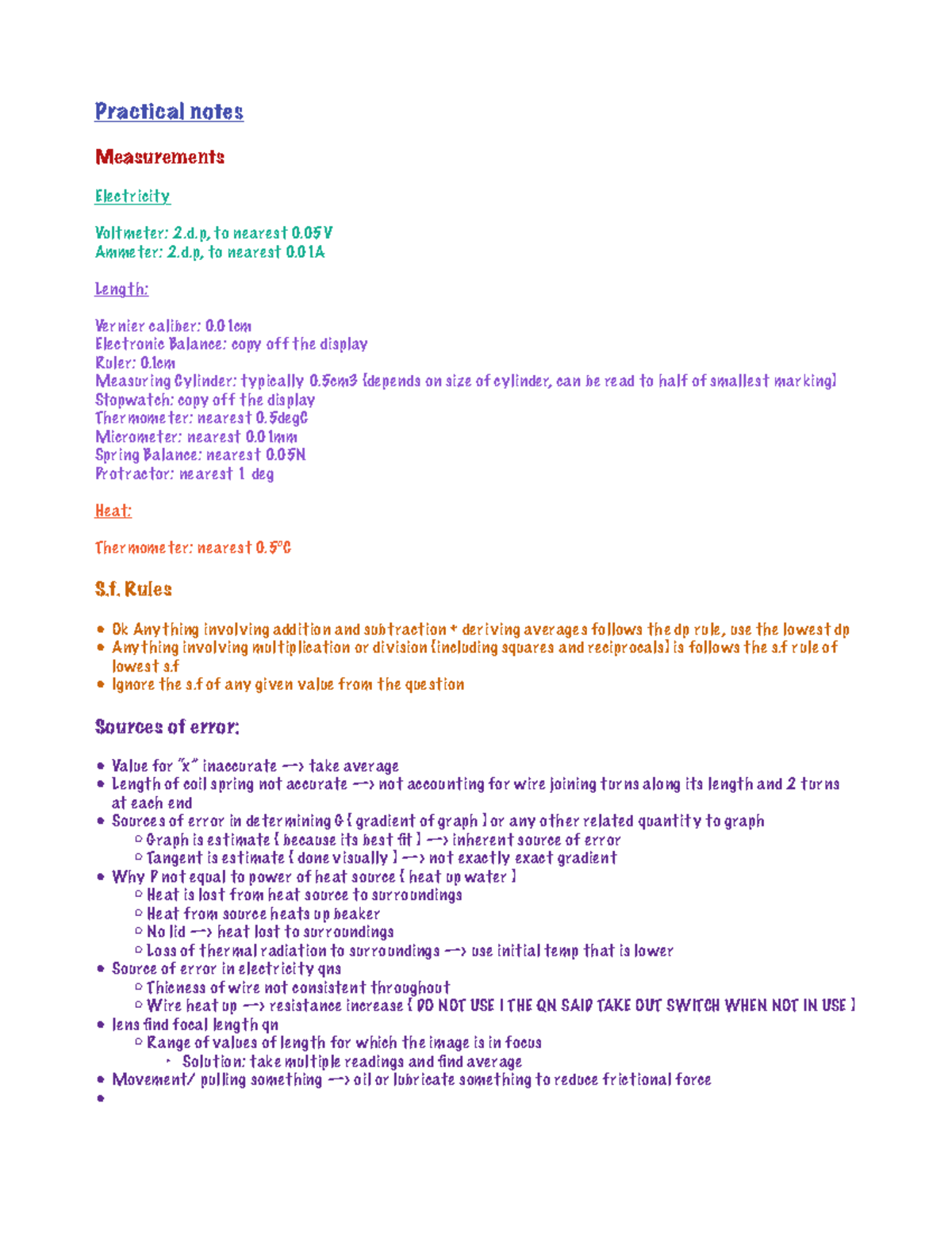Physics Practical Notes and Measurements Guide - Studocu