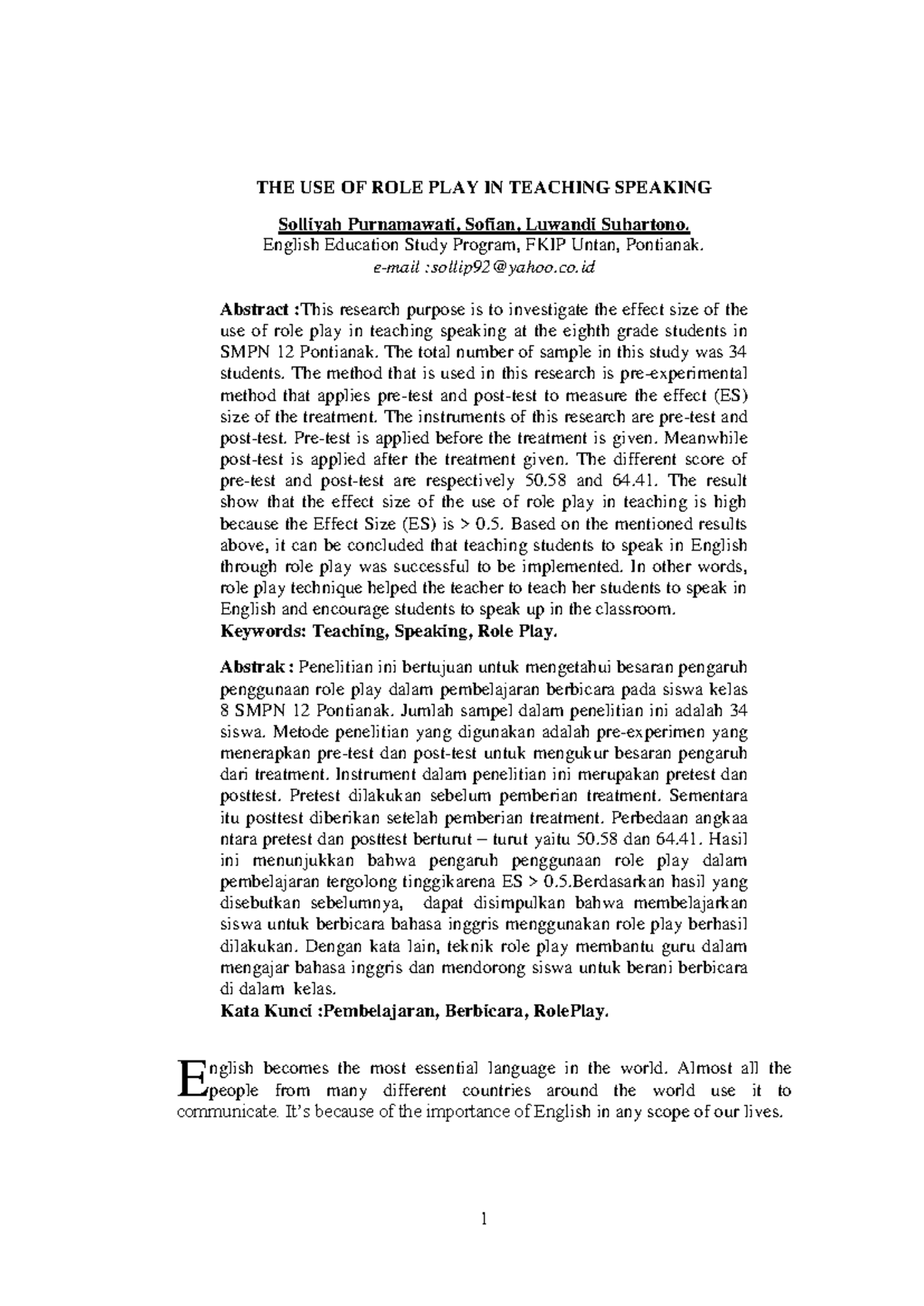 11241 35436 1 PB: Role Play Effectiveness in Teaching Speaking Skills ...