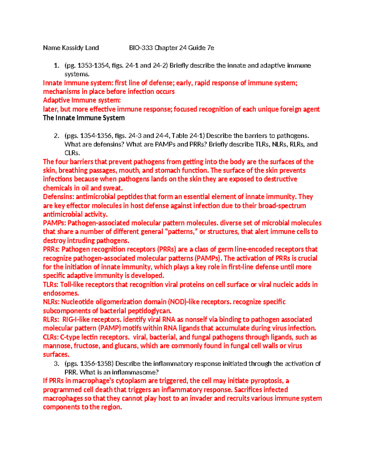 BIO-333 Chapter 24 Immune System Overview and Key Concepts Guide - Studocu
