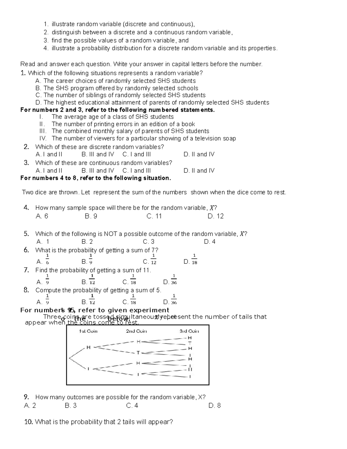 RANDOM VARIABLES & PROBABILITY DISTRIBUTIONS (L1) ESSENTIAL NOTES - Studocu