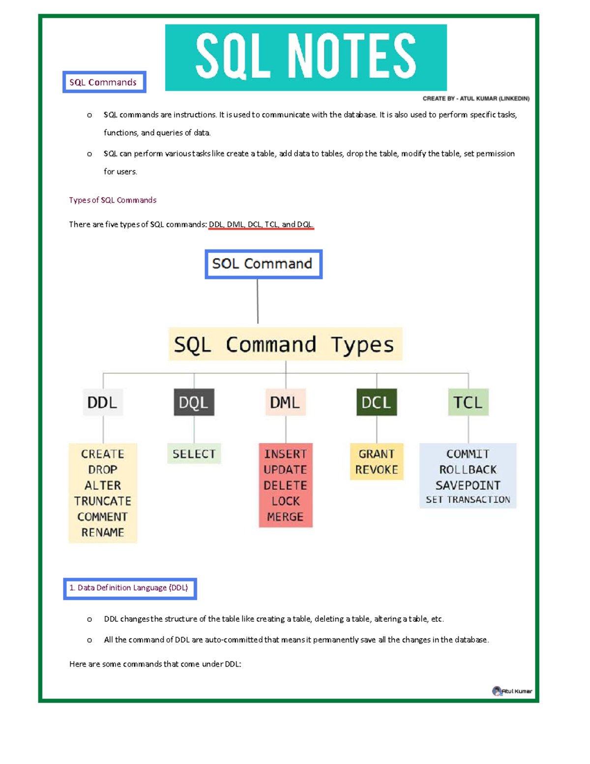 𝐑 𝐓𝐎 𝐀𝐃𝐕𝐀𝐍𝐂𝐄𝐃 1677351805 - SQL Commands o SQL commands are instructions ...