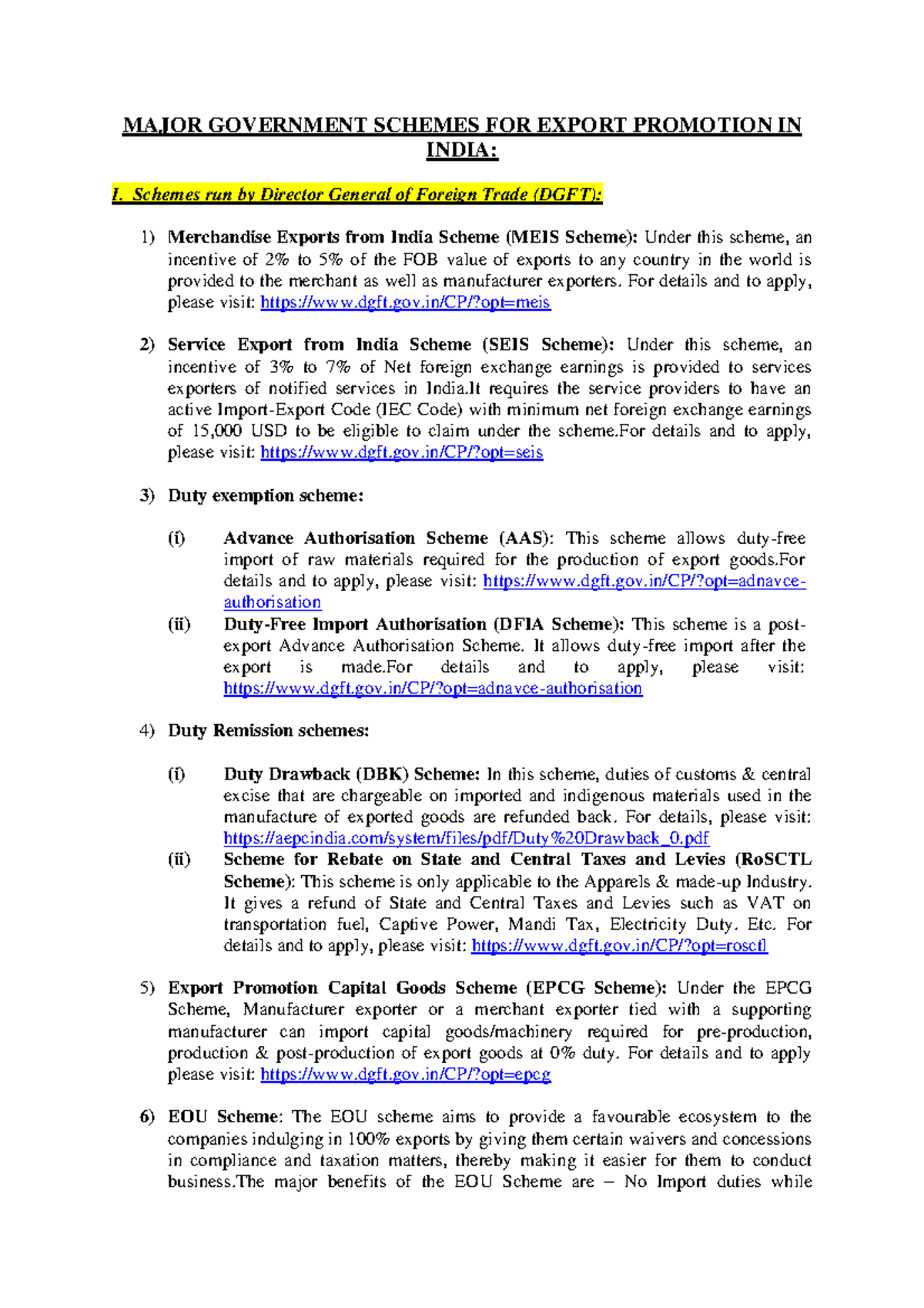 Major Export Promotion Schemes in India: A Comprehensive Guide - Studocu