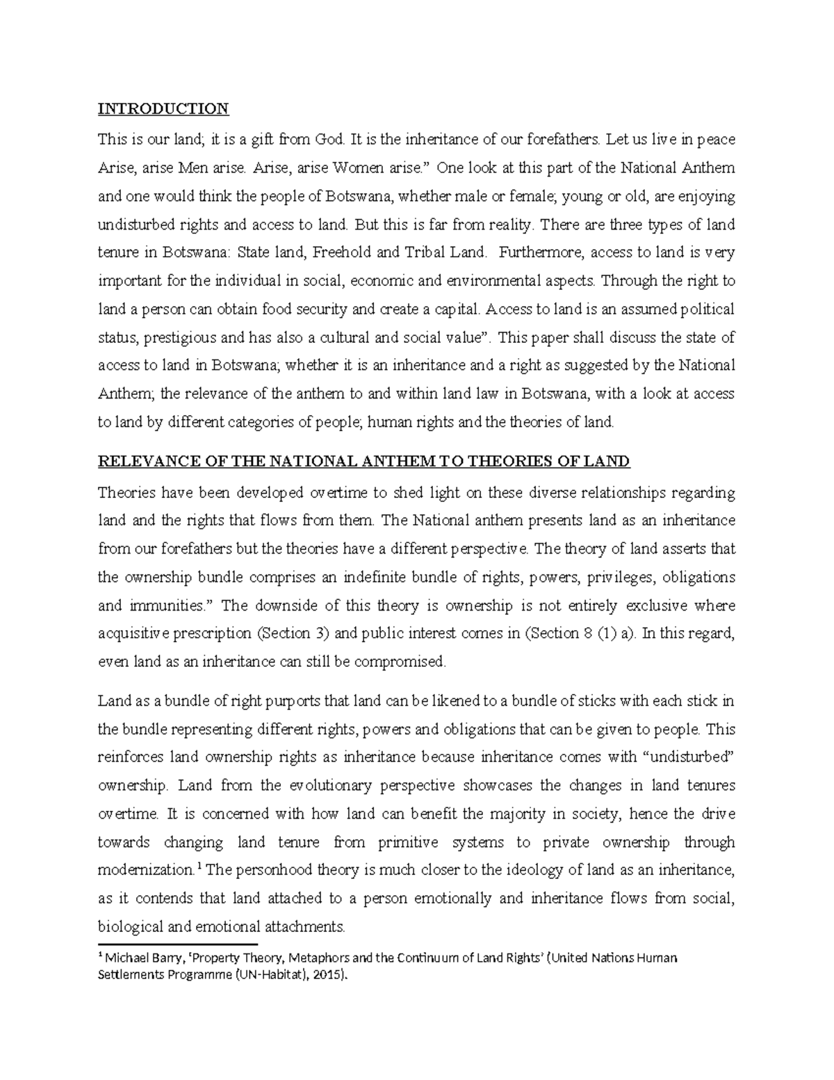 Final Assignment: Land Tenure and Rights in Botswana (LAW 101) - Studocu