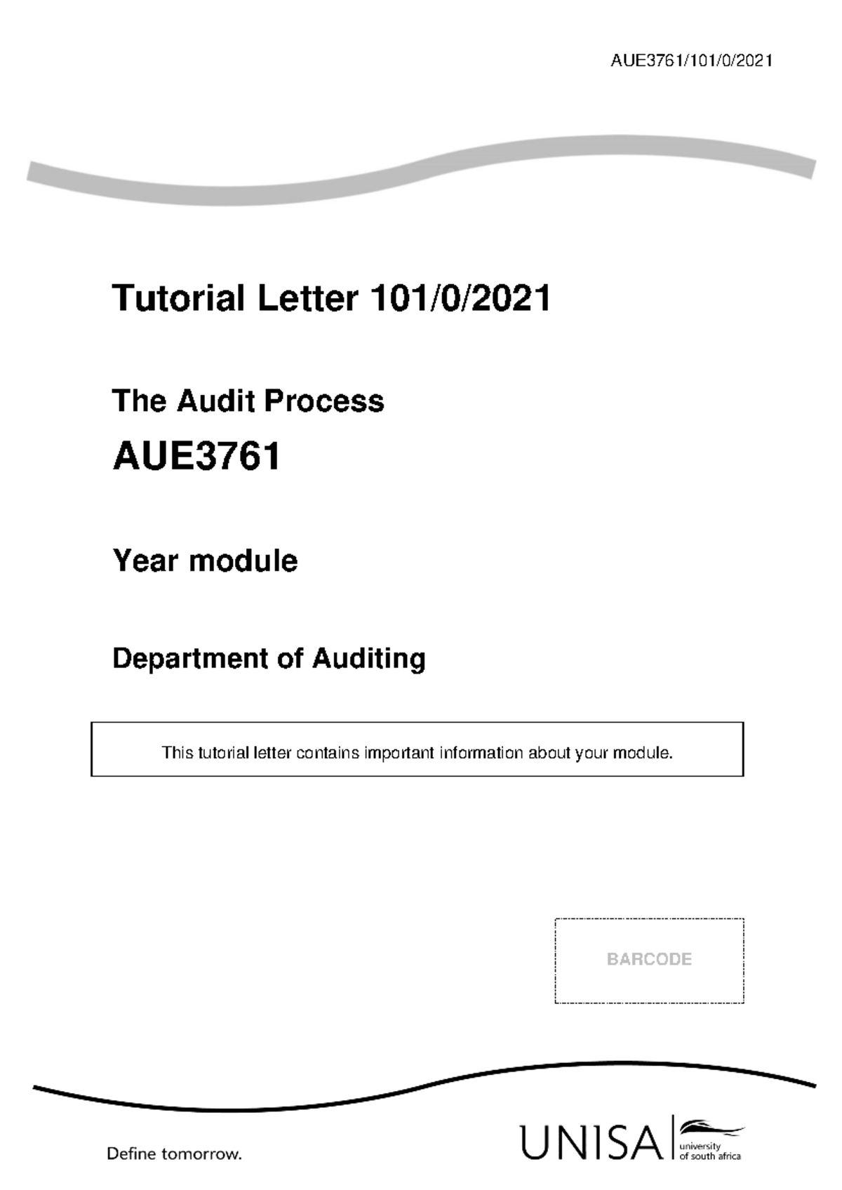 AUE3761 Tutorial Letter 101: Introduction & Module Overview - Studocu