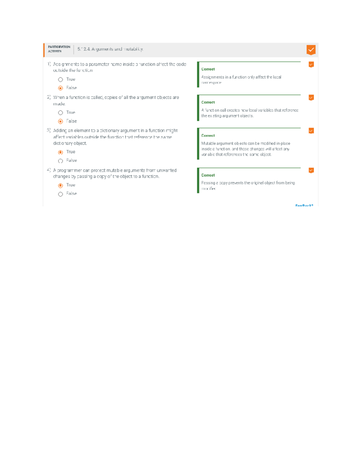 Participation Activity 5.12.4: Arguments and Mutability
