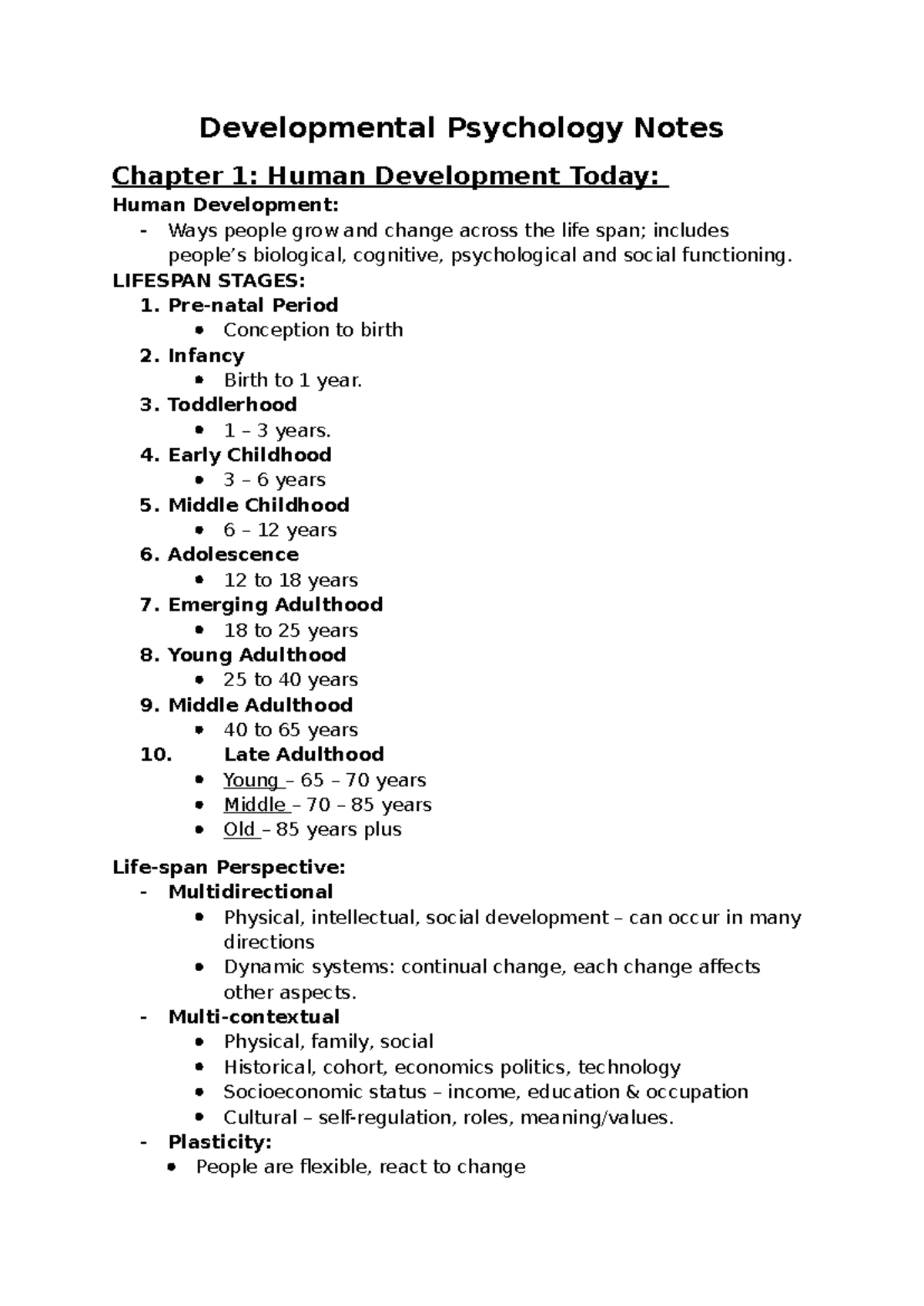 Developmental Psychology (PSY101): Comprehensive Chapter Notes - Studocu